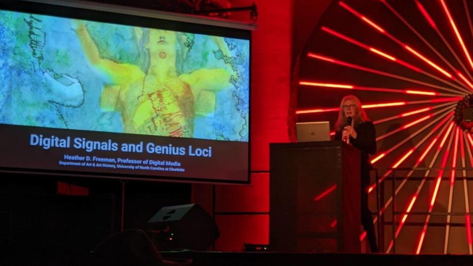 UNC Charlotte professor Heather Freeman at the Occulture Conference in Berlin in October, talking about digital technology and genius loci (spirits of place).