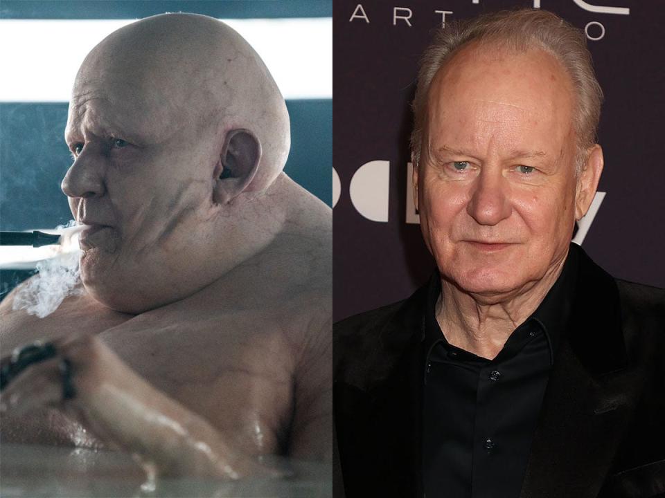 Stellan Skarsgård as Baron Vladimir Harkonnen in "Dune: Part Two" and Skarsgård at the NYC premiere of the film.