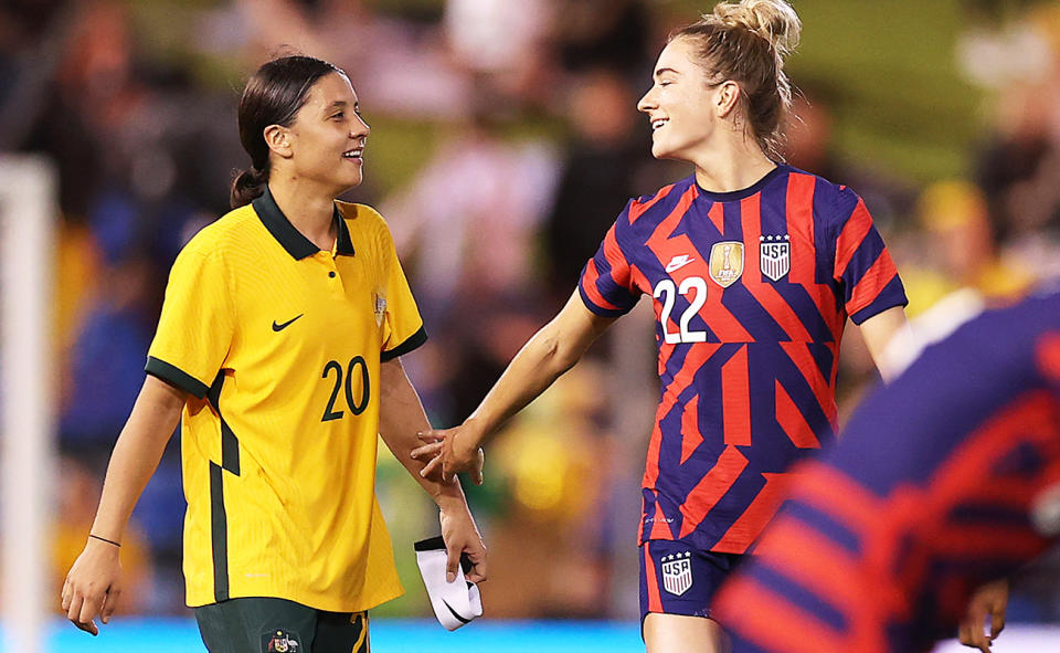 Sam Kerr and Kristie Mewis, pictured here in 2021.