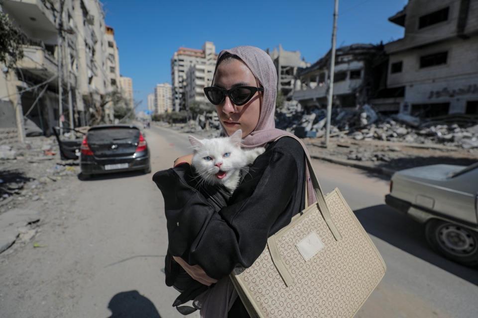 Hnaneen Ghanem and her evacuate Gaza City following an Israeli warning of increased military operations (EPA)