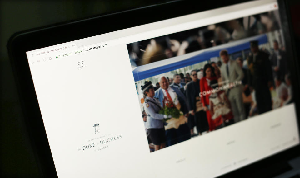 Stock photo of the home page of the official website of the Duke and Duchess of Sussex, www.SussexRoyal.com, displayed on a laptop screen. Picture date: Tuesday January 21, 2020. Photo credit should read: Isabel Infantes/EMPICS Entertainment.