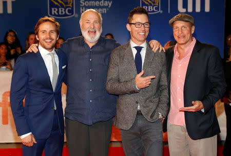 Actors Michael Stahl-David (L), Jeffrey Donovan (2nd R), and Woody Harrelson (R) pose with Director Rob Reiner (2nd L) as they arrive on the red carpet for the film "LBJ" during the 41st Toronto International Film Festival (TIFF), in Toronto, Canada, September 15, 2016. REUTERS/Mark Blinch