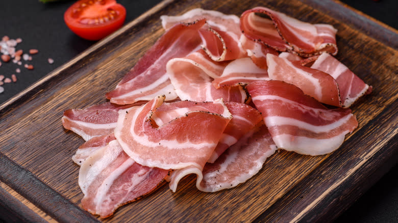 Pancetta on cutting board