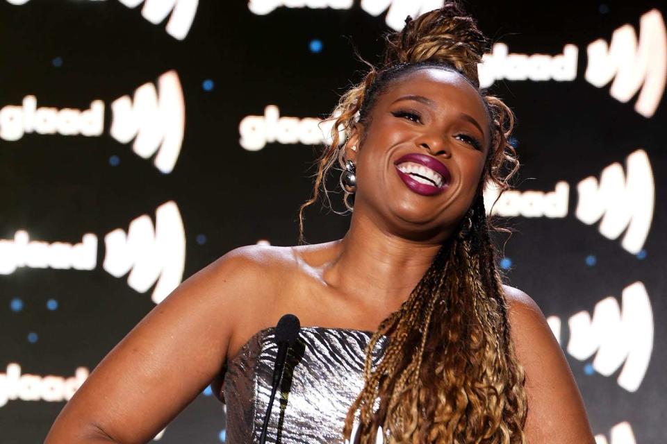 <p>Jared Siskin/Getty</p> Jennifer Hudson speaks onstage during the 35th Annual GLAAD Media Awards New York on May 11, 2024 in New York City. 