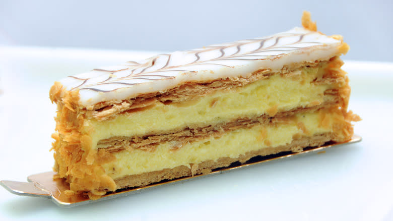 Mille-feuille pastry on plate