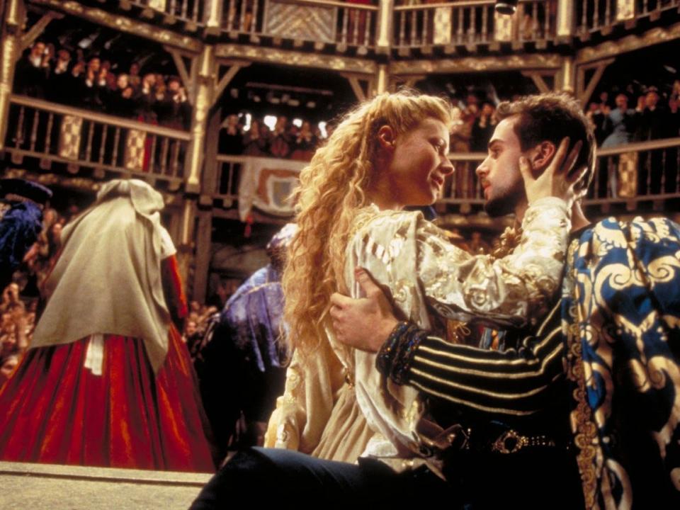 Gwyneth Paltrow and Joseph Fiennes embracing in "Shakespeare in Love."