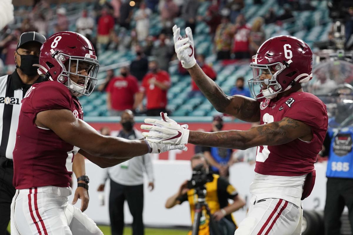 Landon Dickerson carries Nick Saban after Alabama football wins title