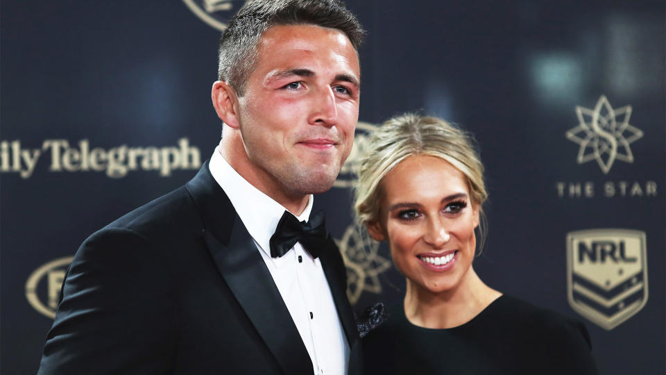 Phoebe Burgess (pictured right) with her ex-husband and former NRL star Sam Burgess (pictured left) at the Dally M.