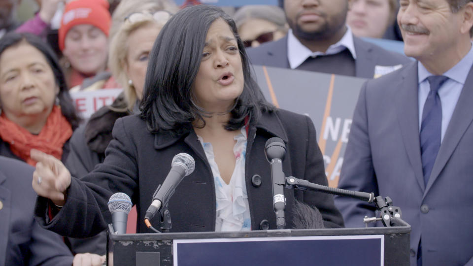 Pramila Jayapal at the Medicare for all Press Conference in Washington, DC. in 