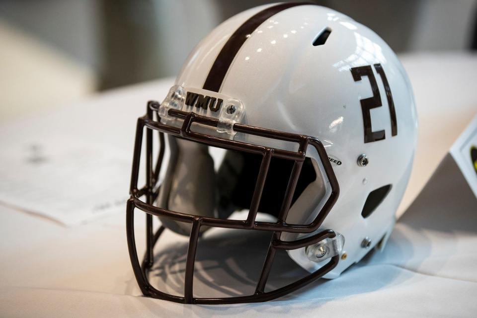 Western Michigan football helmet during the MAC football media day at Ford Field on Tuesday, July 20, 2021.