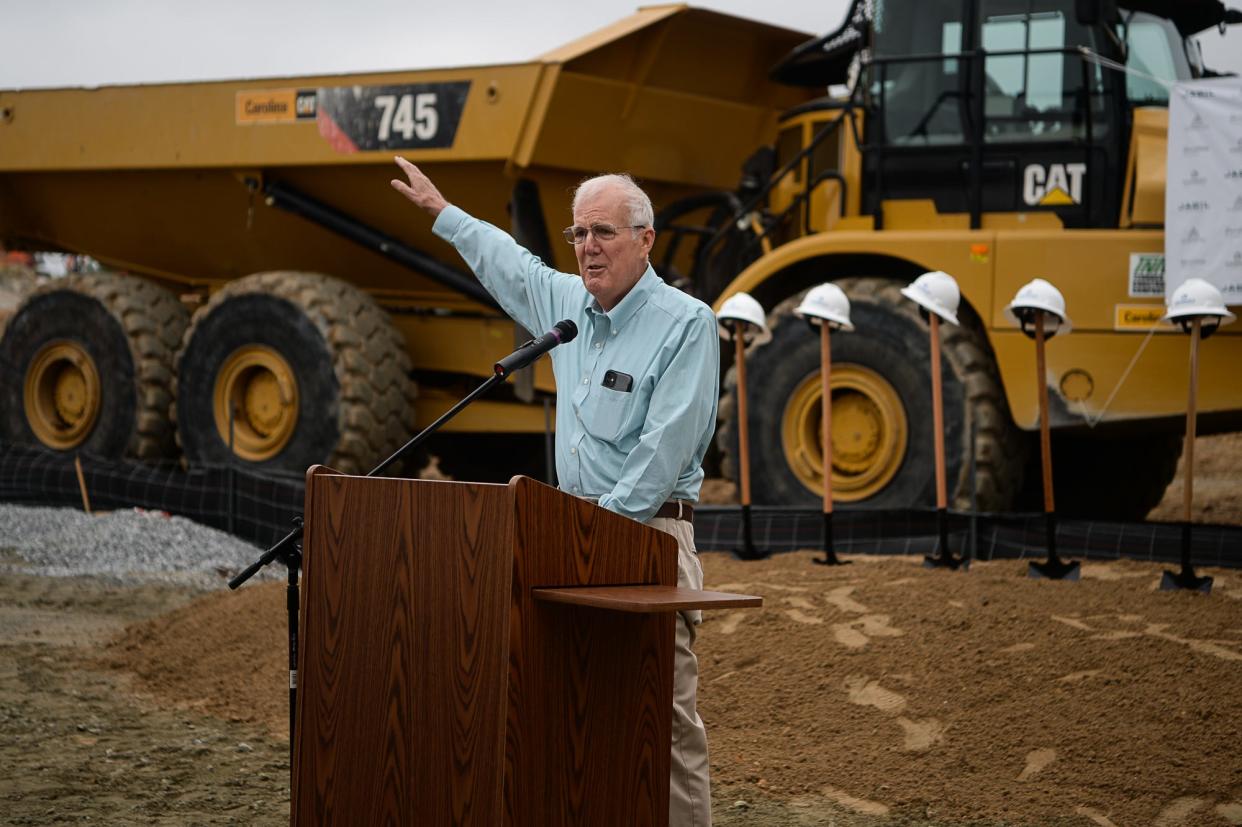 Bill Lapsley, chairman of the county Board of Commissioners, speaks at the groundbreaking ceremony for the new Jabil Healthcare facility in Flat Rock, NC on Thursday, June 24, 2021.