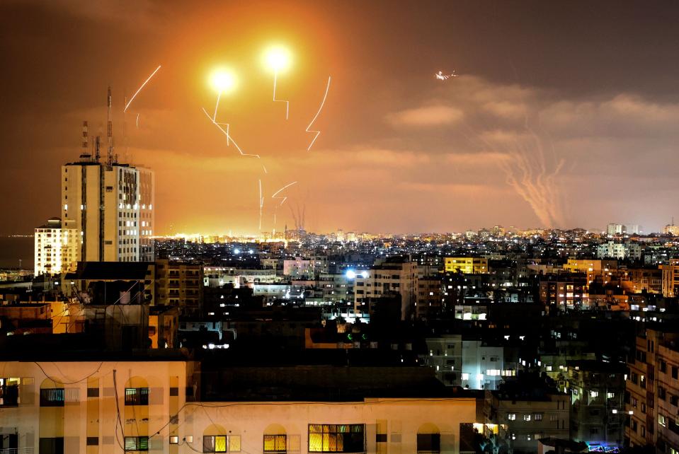 Rockets fly above the cityAFP via Getty Images