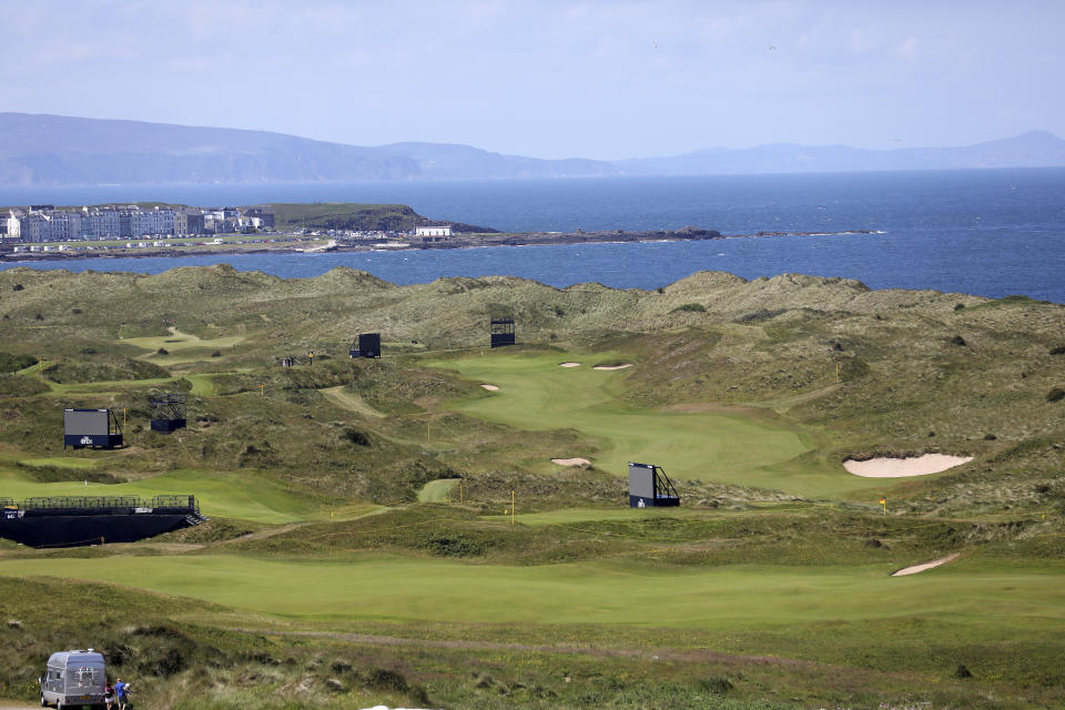 The Dunluce Links course at Royal Portrush Golf Club, Northern Ireland, Saturday, July 6, 2019. The Open Golf Championship will be played at Royal Portrush marking a historic return to Northern Ireland after it was last played there in 1951. (AP Photo/Peter Morrison)
