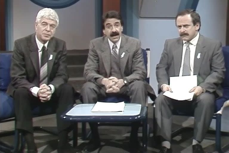 Adolfo Castelo, Carlos Abrevaya y Jorge Guinzburg en La noticia rebelde, 1987; Becerra estaba más interesado en producir que en conducirlo