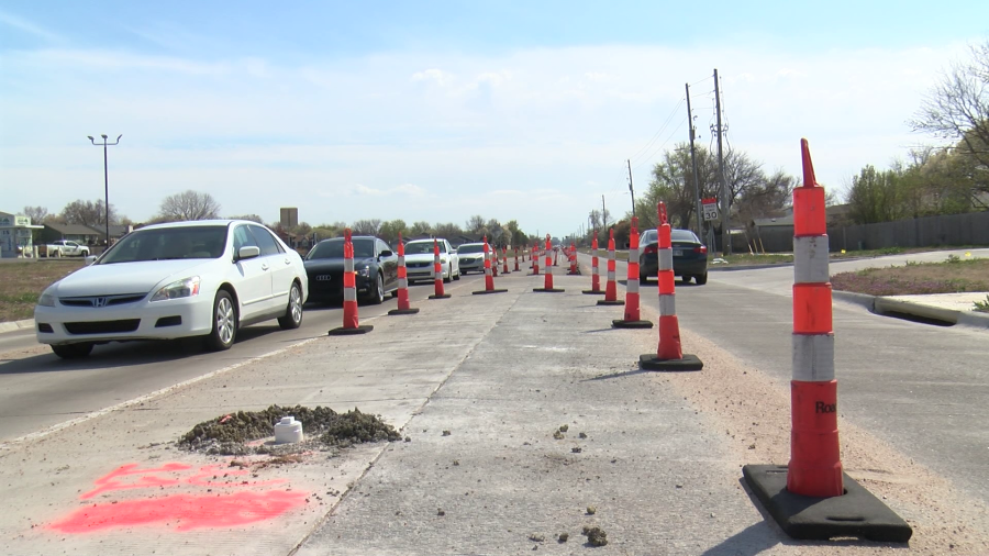 Photo of the construction in Bel Aire on Woodlawn between 37th Street North and 45th Street North taken on March 21, 2024 (KSN Photo)