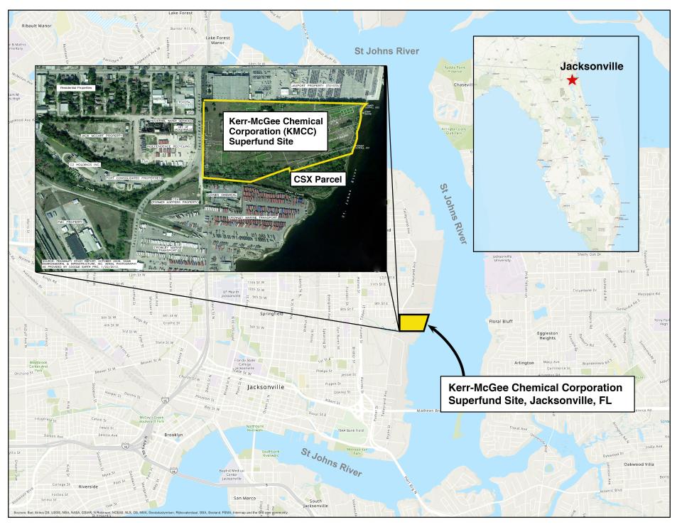 The polluted former Kerr-McGee Chemical Corp. site is in an industrial area along Jacksonville's Talleyrand Avenue.