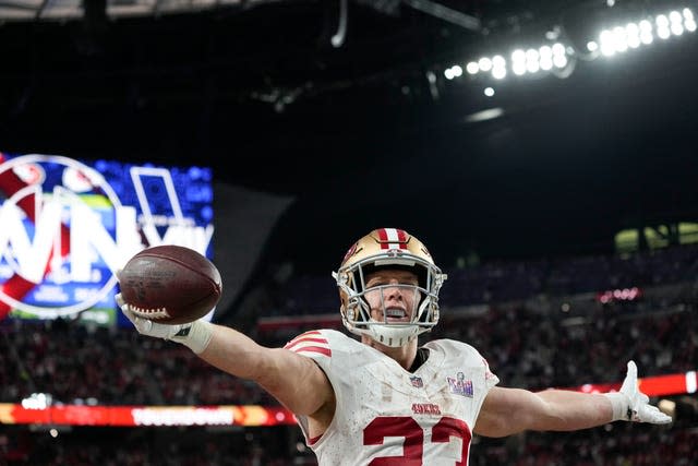 San Francisco 49ers running back Christian McCaffrey celebrates his touchdown