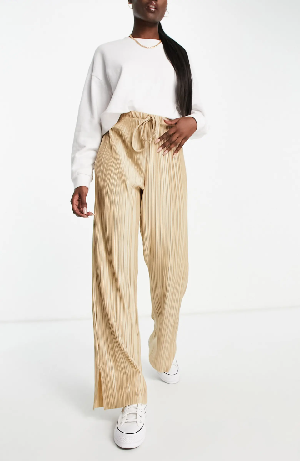 Plisse Straight Leg Trousers