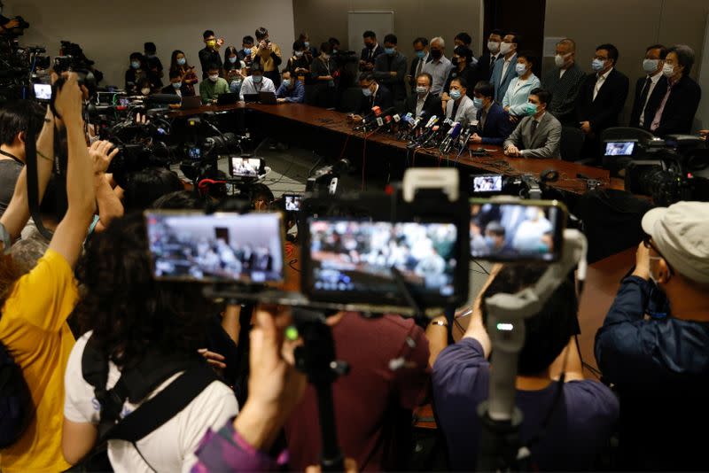 Pan-democratic legislators announce to resign from the Legislative Council, in Hong Kong