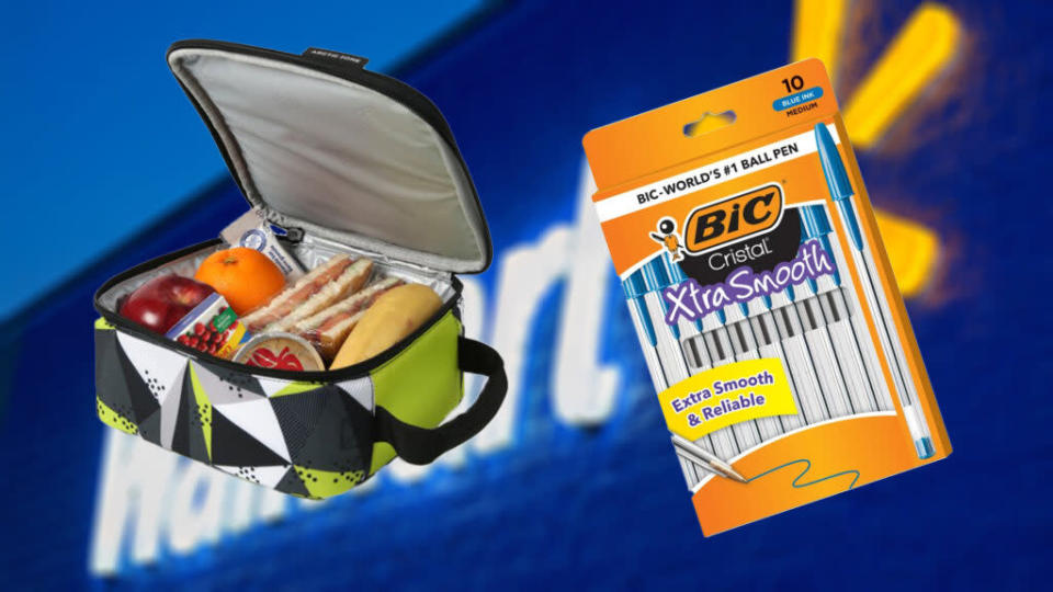 lunch box and bic pens