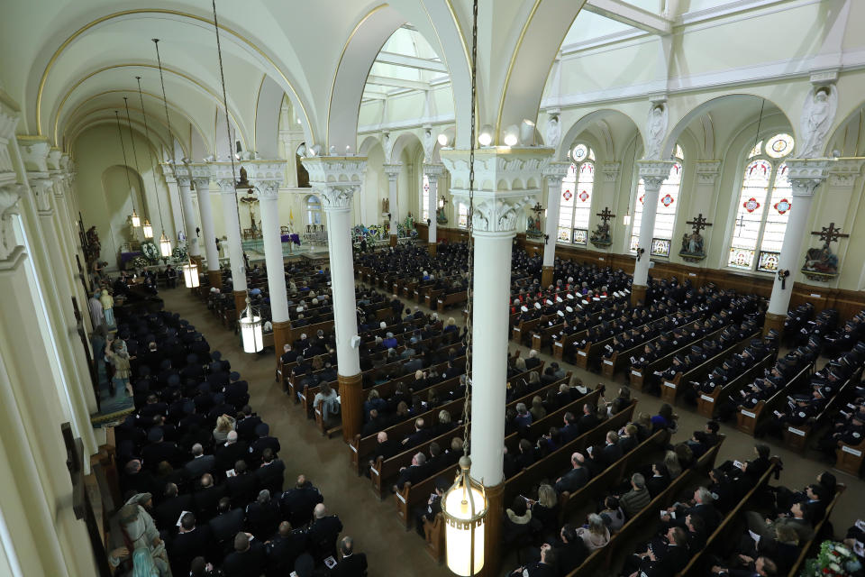 The funeral mass for Chicago police Cmdr. Paul Bauer begins at Nativity of Our Lord Roman Catholic Church in Chicago on Saturday, Feb. 17, 2017. Bauer was shot to death while confronting a suspect earlier in the week. (John J. Kim/Chicago Tribune/TNS via Getty Images)