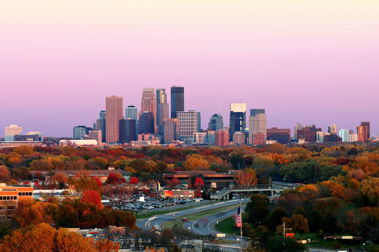 Minneapolis Skyline during Autumn at Sunset from Plymouth, Minnesota