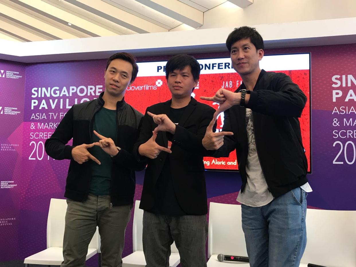 From left: Alaric, Jacen Tan and Benjamin Heng at the ‘Zombiepura’ press conference at the Asia TV Forum. Photo: Elizabeth Tong/Yahoo Lifestyle Singapore