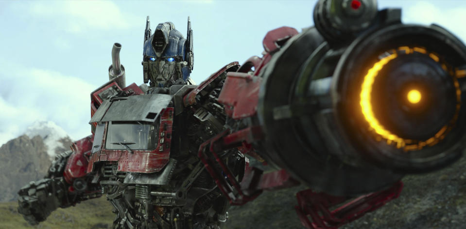 This image released by Paramount Pictures shows Optimus Prime, voiced by Ron Perlman, in a scene from "Transformers: Rise of the Beasts." (Paramount Pictures via AP)