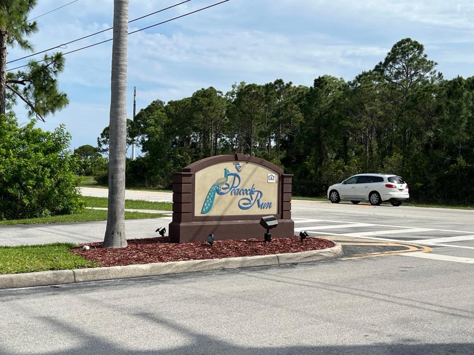 The entrance to Peacock Run Apartments in Port St. Lucie is pictured on Monday, May 29, 2023. Resident Amanda Hicks appeared to be killed at her apartment there two days earlier.