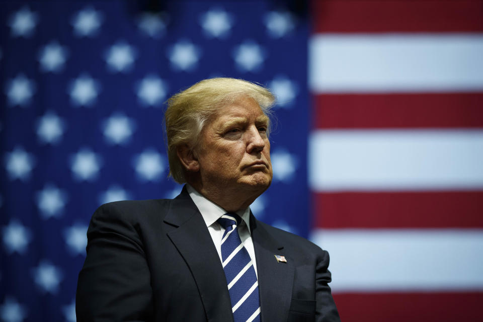 President-elect Donald Trump looks on during a rally at the DeltaPlex Arena, Dec. 9, 2016, in Grand Rapids, Michigan. (Photo: Drew Angerer/Getty Images)