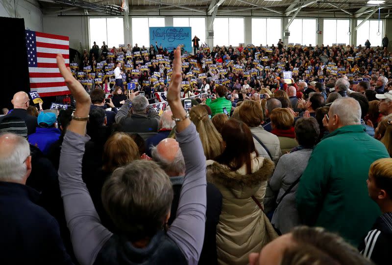 Democratic 2020 U.S. presidential candidate Pete Buttigieg addresses crowd at campaign appearance in Nashua, New Hampshire