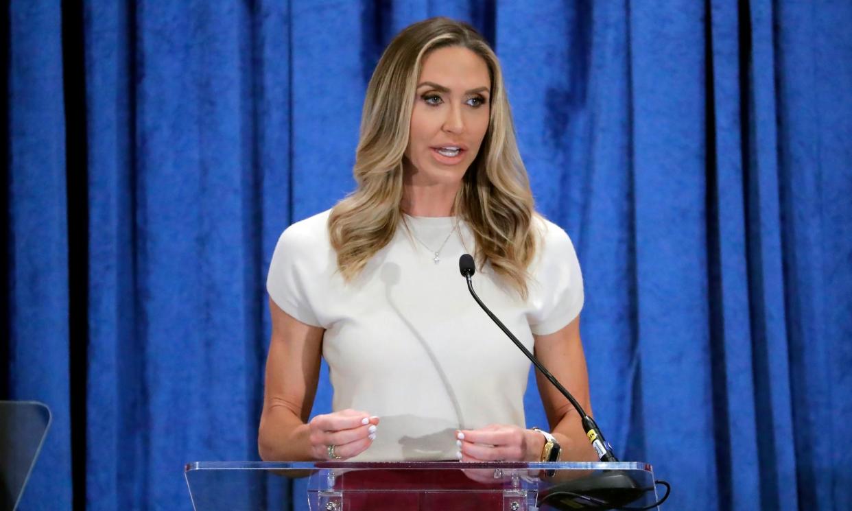 <span>Lara Trump, the newly-elected co-chair of the Republican National Committee, gives an address in Houston, on 8 March.</span><span>Photograph: Michael Wyke/AP</span>