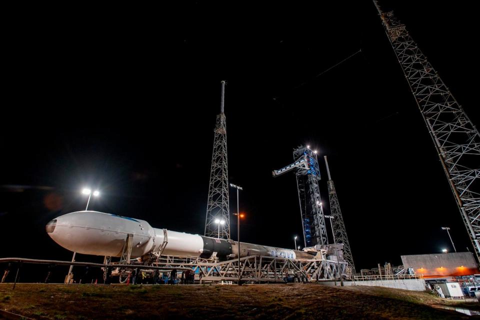 PHOTO: A SpaceX Falcon 9 rocket with NASA's PACE (Plankton, Aerosol, Cloud, ocean Ecosystem) spacecraft encapsulated atop is rolled to the launch pad at Space Launch Complex 40 at Cape Canaveral Space Force Station in Florida on Feb. 5, 2024. (Spacex/SpaceX via NASA)