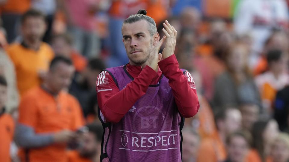 Gareth Bale cheers during a UEFA Nations League match between Wales and the Netherlands on June 14