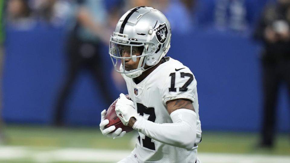 Las Vegas Raiders wide receiver Tyron Johnson runs up field.