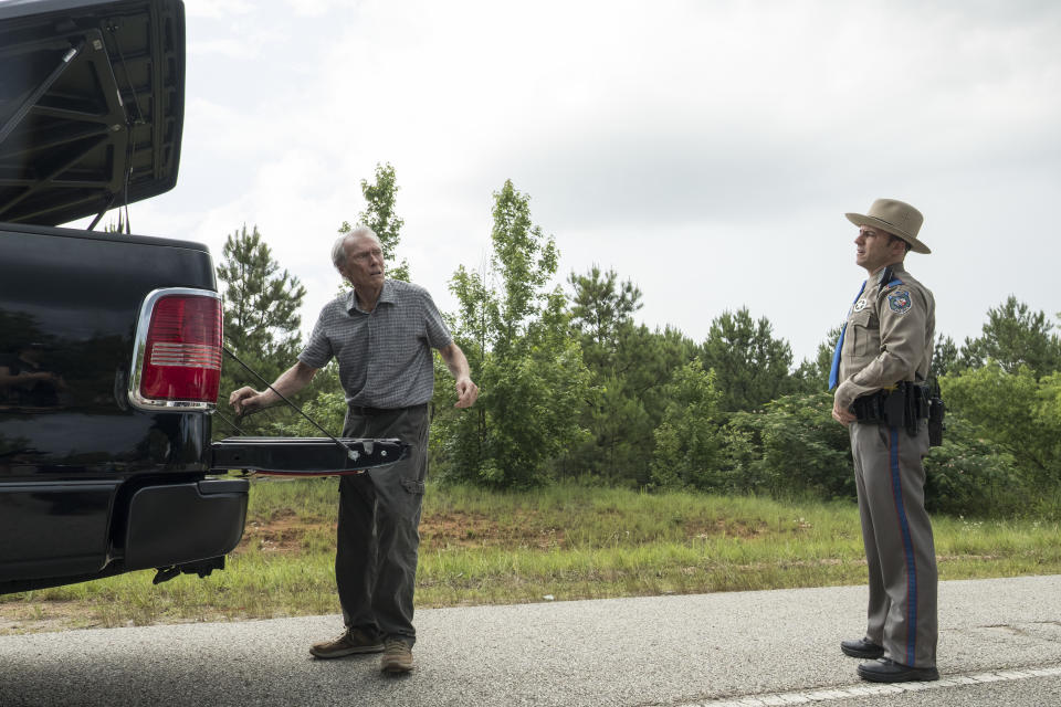 This image released by Warner Bros. Pictures shows Clint Eastwood, left, in a scene from "The Mule." (Claire Folger/Warner Bros. Pictures via AP)