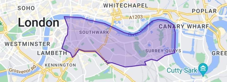 Constituency map of Bermondsey and Old Southwark (Google Maps)