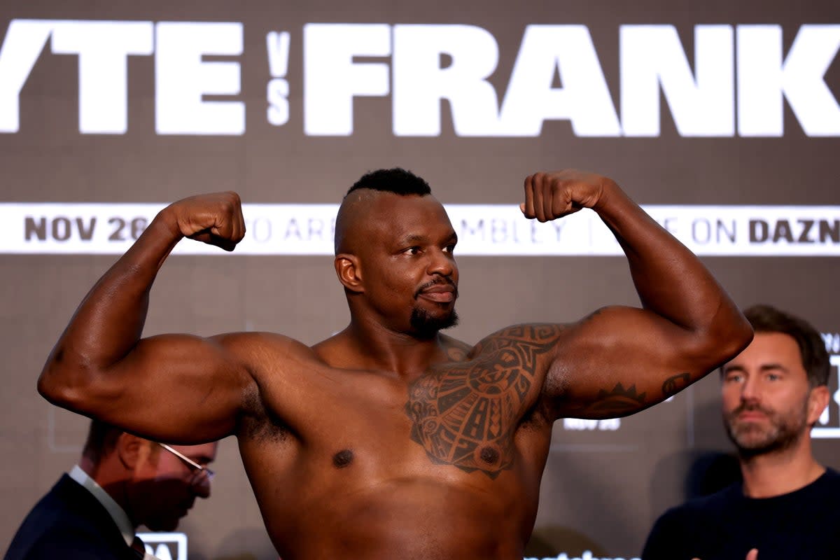 Dillian Whyte will be giving away almost half a stone to his American rival (Steven Paston/PA) (PA Wire)