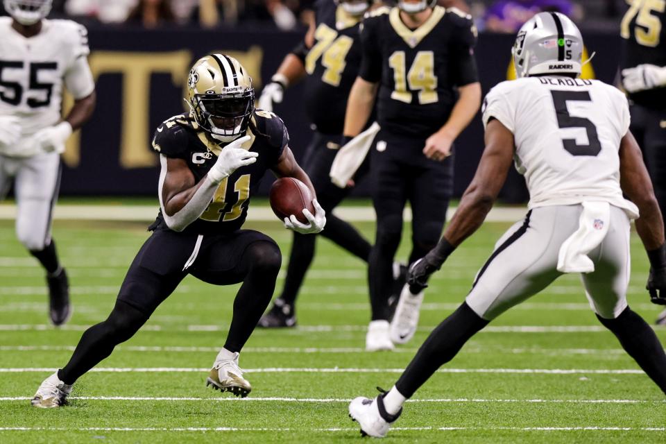 Saints RB Alvin Kamara exploded for three TDs in Sunday's win.