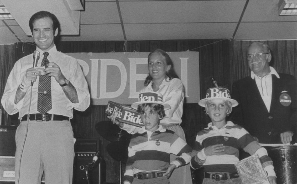 Joe Biden Snr, right, with the Biden family in 1988 - AP