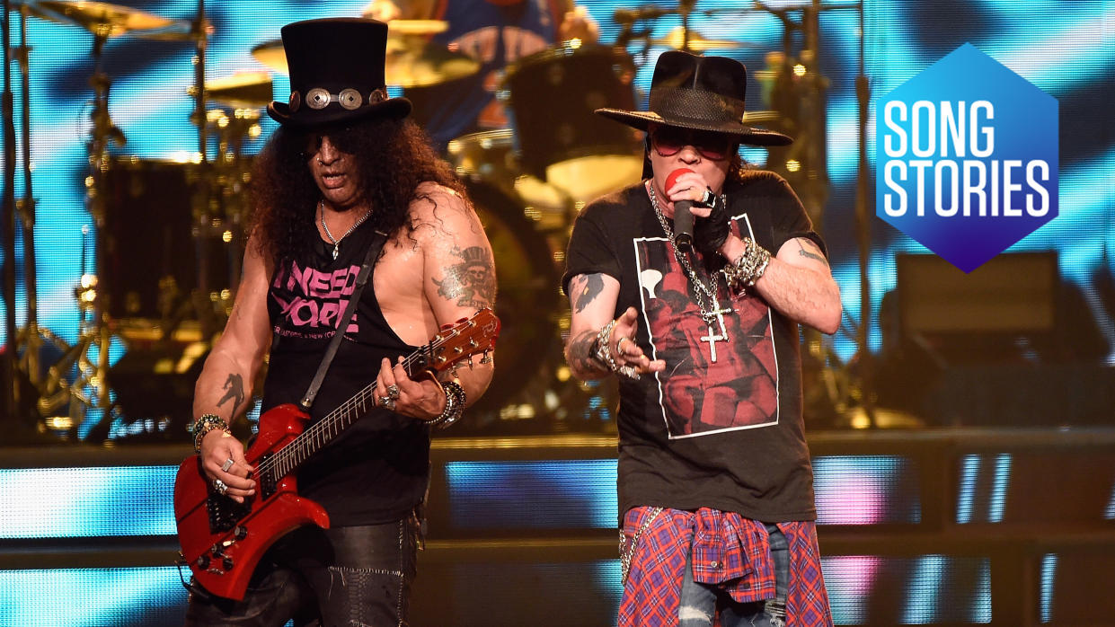  Slash and Axl Rose of Guns N' Roses perform onstage during the "Not In This Lifetime..." Tour at Madison Square Garden on October 11, 2017 in New York City. 