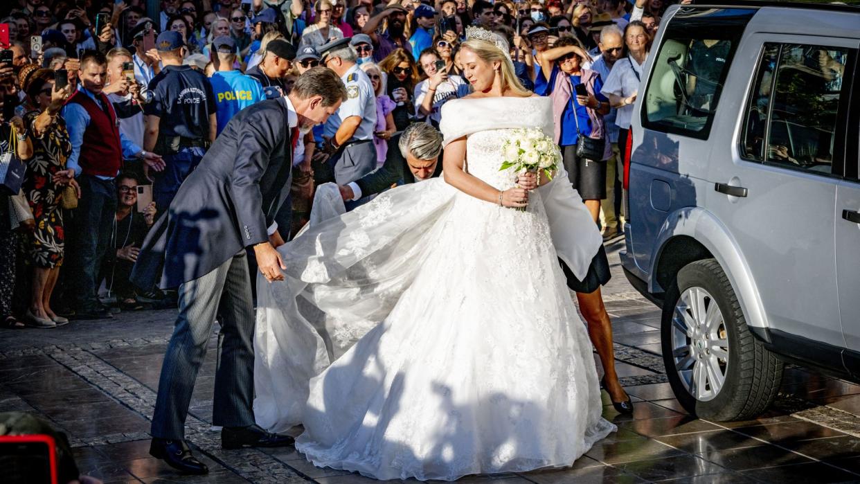 Princess Theodora bride exiting car