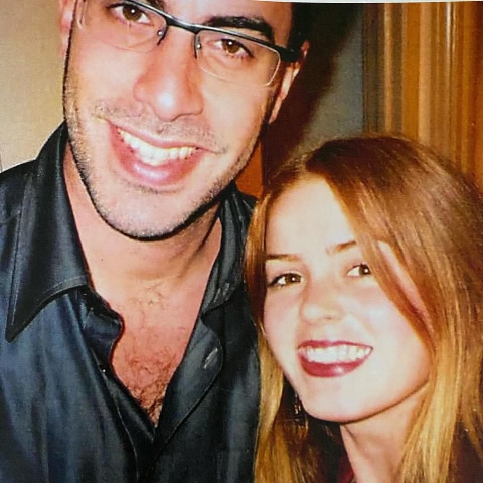 Australian actor Isla Fisher poses for a selfie with her actor husband Sacha Baron Cohen in 2002