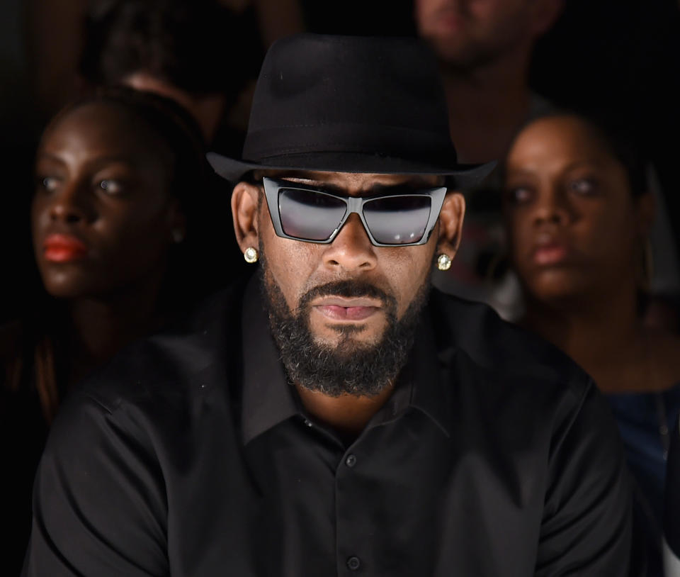 R. Kelly sitting front row during New York Fashion Week on July 14, 2015, in New York City.