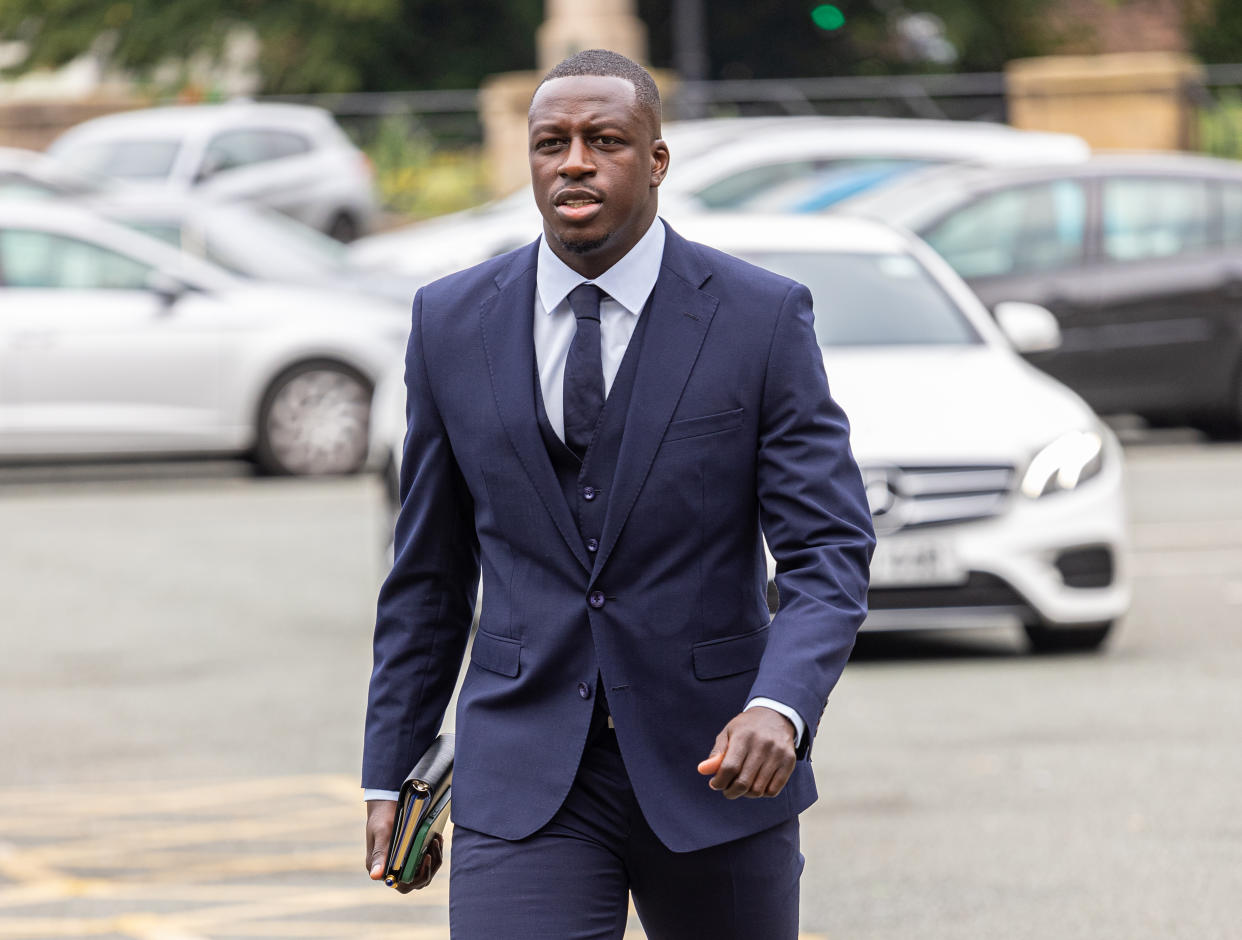 Manchester City footballer Benjamin Mendy arrives at Chester Crown Court where he is accused of eight counts of rape, one count of sexual assault and one count of attempted rape, relating to seven young women. Picture date: Monday August 15, 2022.