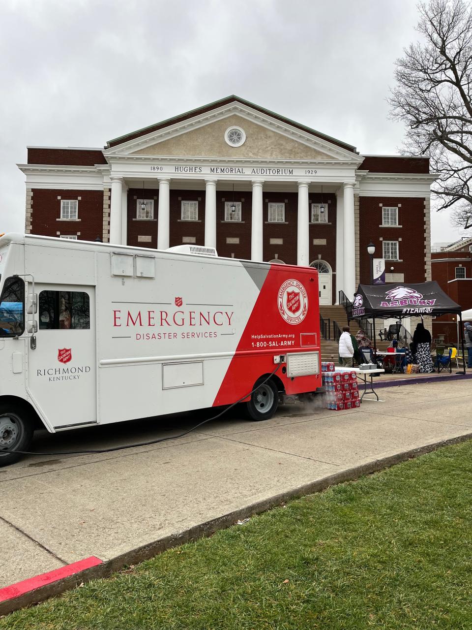 Salvation Army units in Richmond, Kentucky; Frankfort, Kentucky and Louisville set up a mobile kitchen to serve the more the half-mile line of worshippers waiting to enter the auditorium.