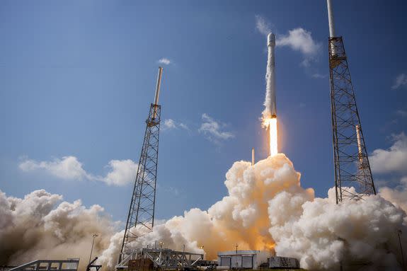 A Falcon 9 rocket launch.