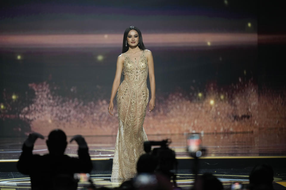 Miss Laos Payengxa Lor takes part in the evening gown competition during the final round of the 71st Miss Universe pageant, in New Orleans on Saturday, Jan. 14, 2023. (AP Photo/Gerald Herbert)