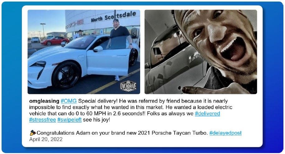 Elev8 Advisors owner Adam Spencer with his new $154,000 Porsche. Spencer was named in a Congressional report about companies that facilitated fraud in the Paycheck Protection Program.