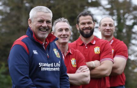 Rugby Union - British & Irish Lions Coaching Team Announcement - Carton House Hotel, Maynooth, Co. Kildare, Ireland - 7/12/16 British & Irish Lions head coach Warren Gatland and coaches Rob Howley, Steve Borthwick and Andy Farrell pose after the announcement Reuters / Clodagh Kilcoyne Livepic
